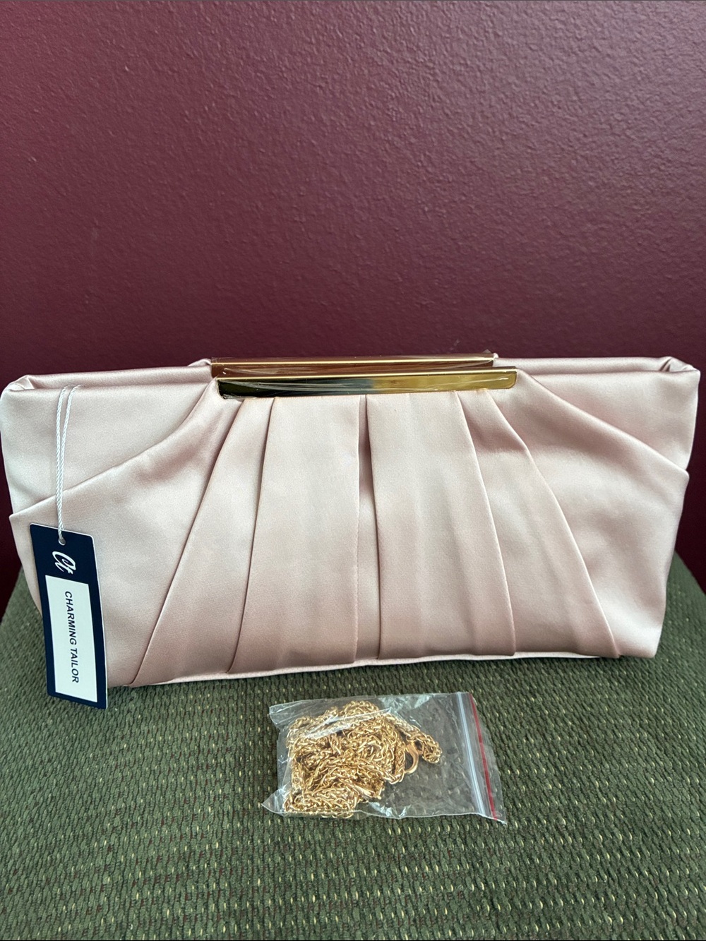Charming Tailor Satin Pleated Clutch in Blush
